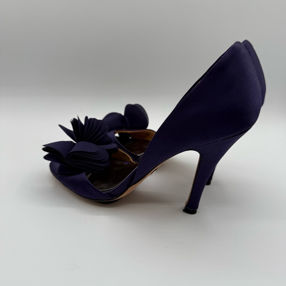 Badgley Mischka Randall D’Orsay Satin Dark Purple Heels With Layered Bow - Picture 15 of 16